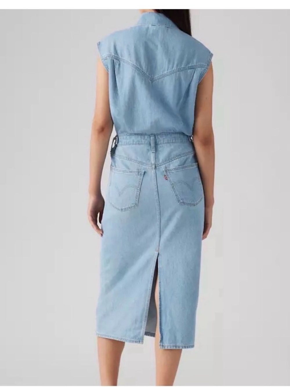 Levi’s Light Cap Sleeve Denim Jeans Midi Dress - Picture 3 of 8